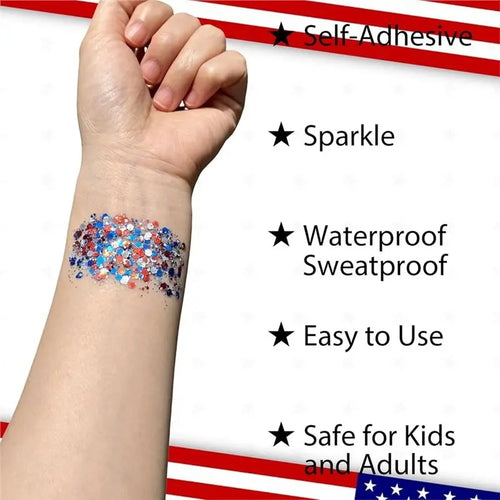【Flash-Sale!】Patriotic USA Flag Face Hair Glitter for Independence Day Memorial Day Veterans Day, 4Th of July Outfits and Access