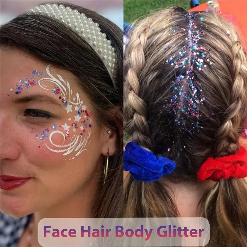 【Flash-Sale!】Patriotic USA Flag Face Hair Glitter for Independence Day Memorial Day Veterans Day, 4Th of July Outfits and Access