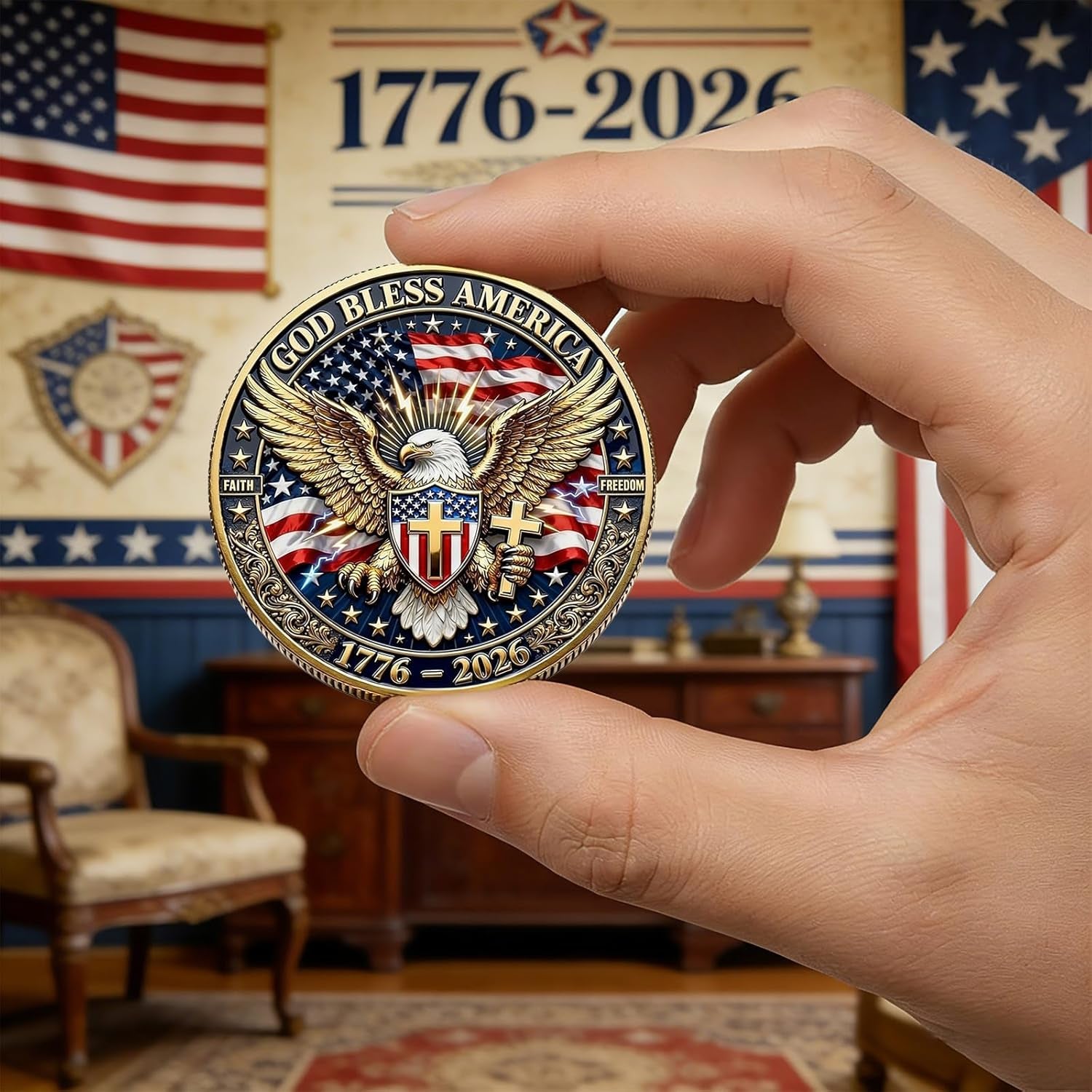 America 250Th Anniversary Commemorative Coin,Usa 250Th Anniversary Coin Challenge,For Patriotism,250 Year American Anniversary Coin American Eagle & Patriotic Symbols Collectible (Style 4)