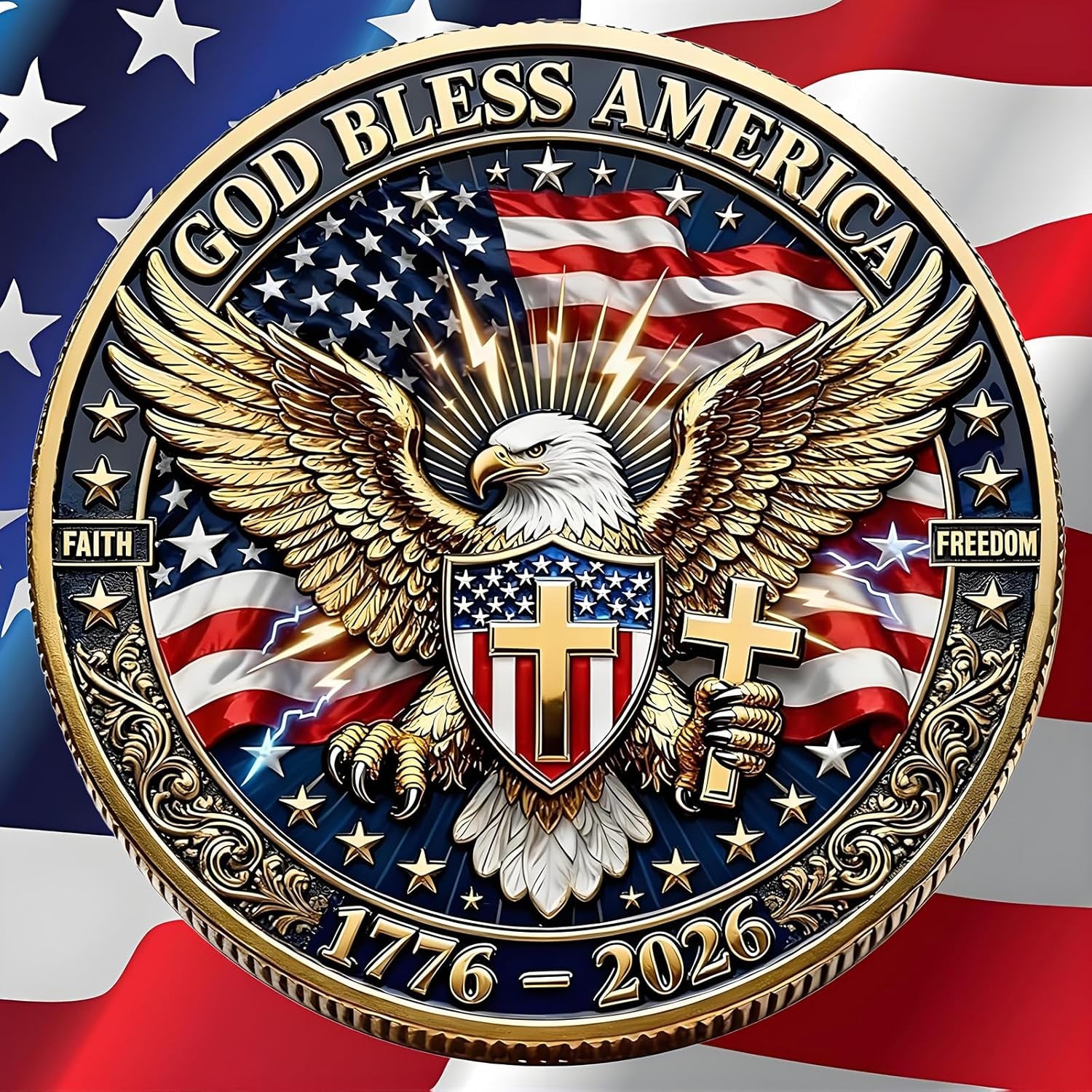 America 250Th Anniversary Commemorative Coin,Usa 250Th Anniversary Coin Challenge,For Patriotism,250 Year American Anniversary Coin American Eagle & Patriotic Symbols Collectible (Style 4)